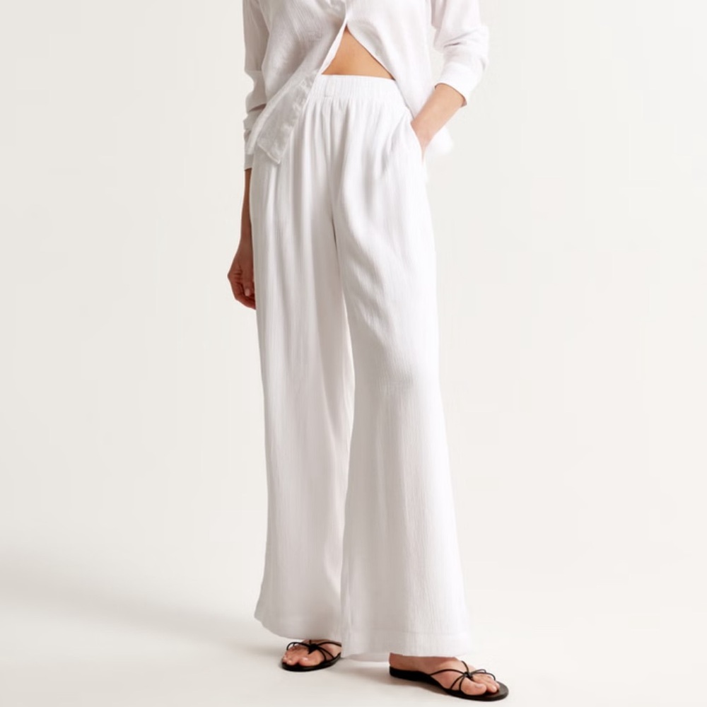 Elastic-Waist Wide Leg Pants - White
